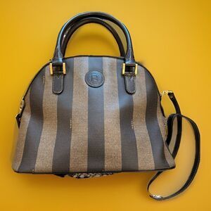 FENDI Vintage Pequin Coated Canvas Dome 2-Way Bag Excellent Used Condition